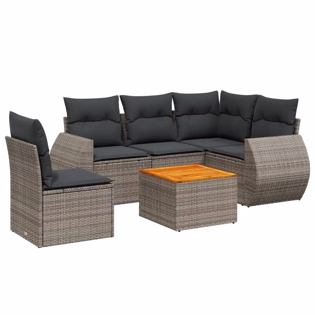 Set Divano da Giardino vidaXL 6 pz a L in Polyrattan Grigio con Cuscini e Tavolino – 2