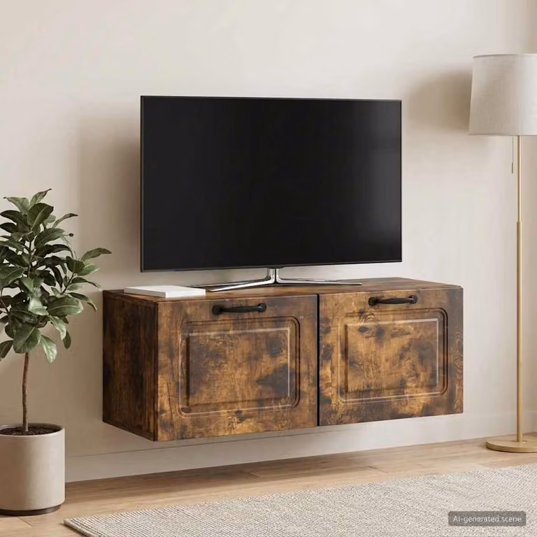 vidaXL Mobile Porta TV da Muro Moderno in Rovere Fumo, L: 78,5 cm, P: 31 cm, H: 30 cm