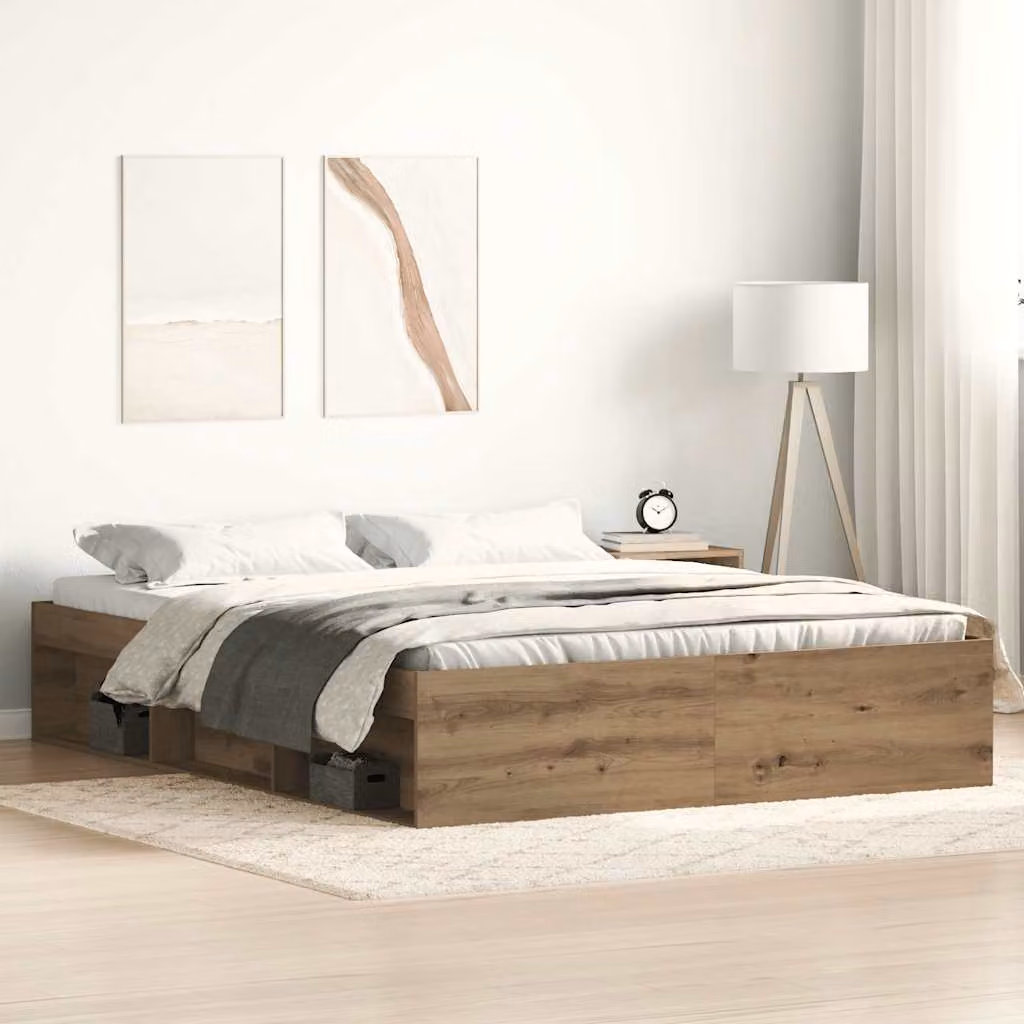 Giroletto vidaXL in legno di pino marrone con doghe fisse, L/P/H: 203 x 153 x 35 cm