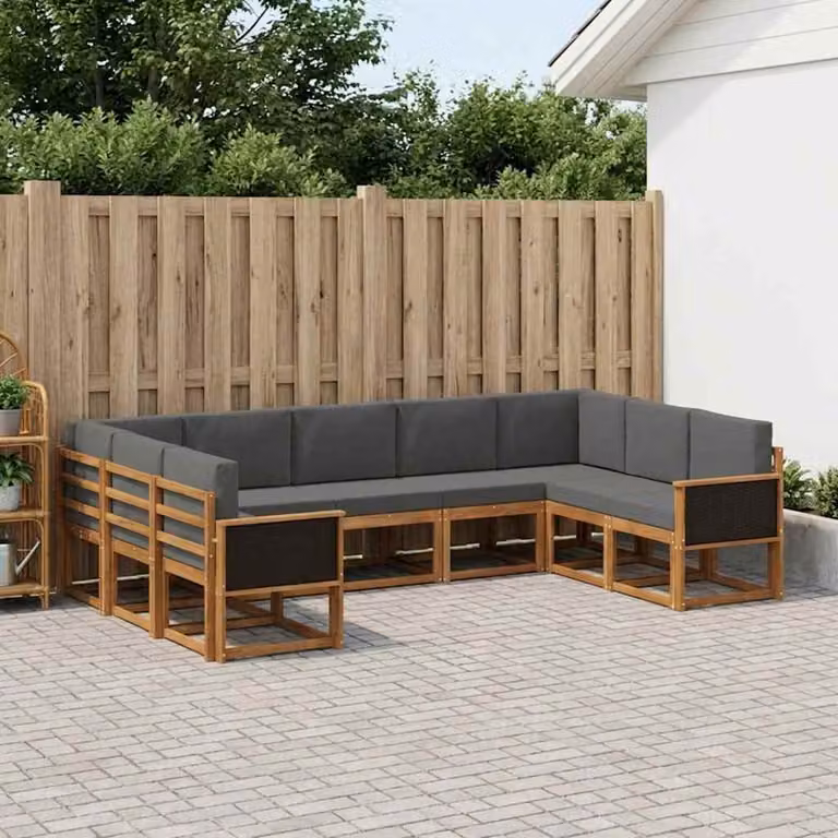 vidaXL Set di divani da esterno a forma di U in legno di acacia, 9 pezzi, Beige e Antracite