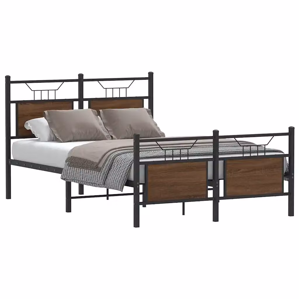 Letto matrimoniale per adulti in stile industrial con struttura in legno rovere e metallo, colore marrone, L/P/H: 207 x 120 x 91.5 cm – 2