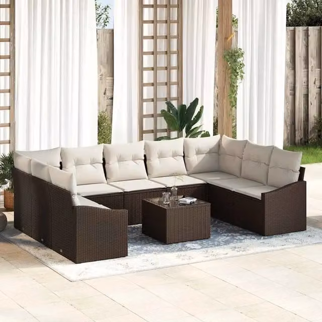 Set Divano da Giardino 9 pz Marrone e Crema polyrattan 3355557