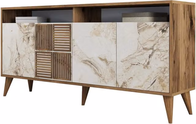 Console in legno "Milano" - 35 x 160 x 78 cm - Noyer, Marbre Blanc