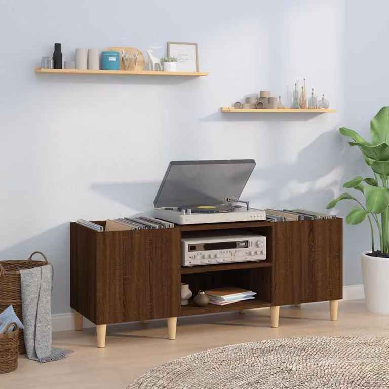 vidaXL Mobile Porta Dischi in Legno Multistrato Rovere Marrone L: 121 cm, P: 38 cm, H: 48 cm