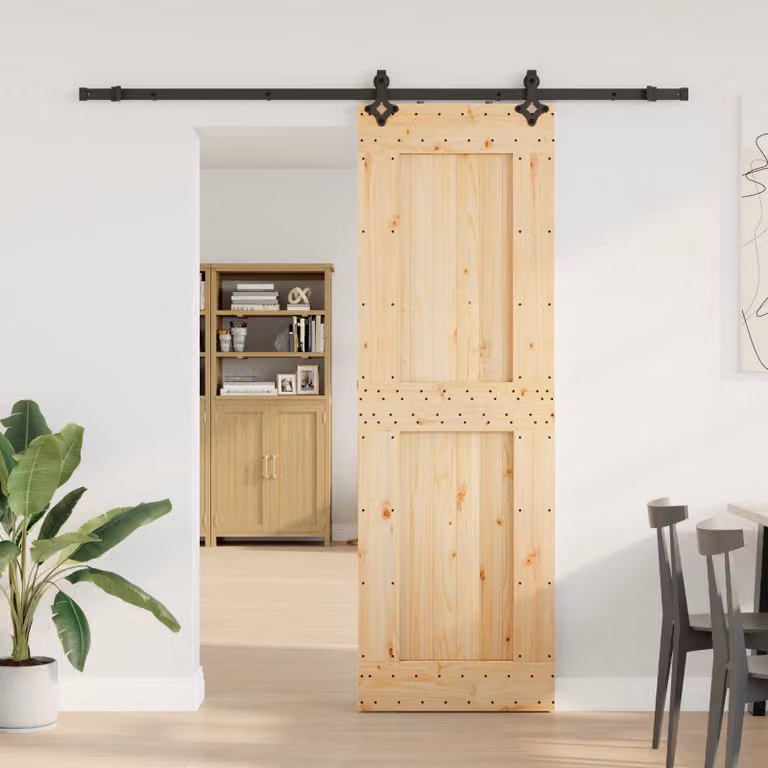 Porta scorrevole moderna vidaXL NARVIK in legno e acciaio, colore Naturale e Nero, L: 70 cm, H: 210 cm