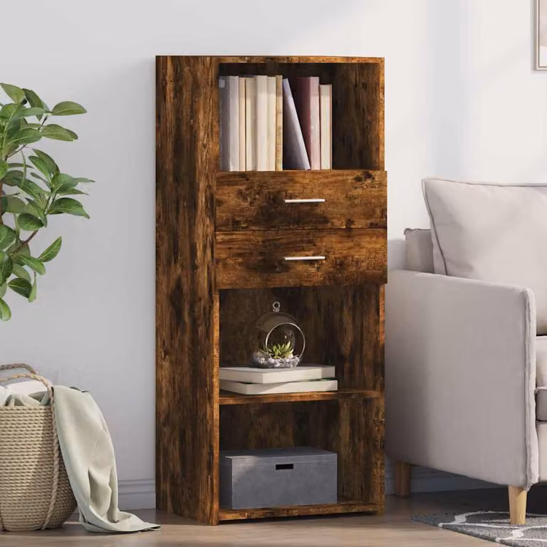 Credenza moderna vidaXL in legno multistrato color rovere fumo, L 50 cm x P 42,5 cm x H 124 cm