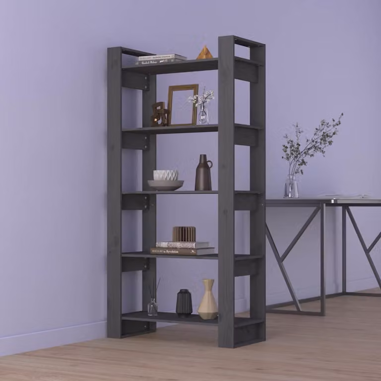 Libreria divisorio vidaXL in legno di pino massello grigio stile rustico L 80 cm, P 35 cm, H 160 cm