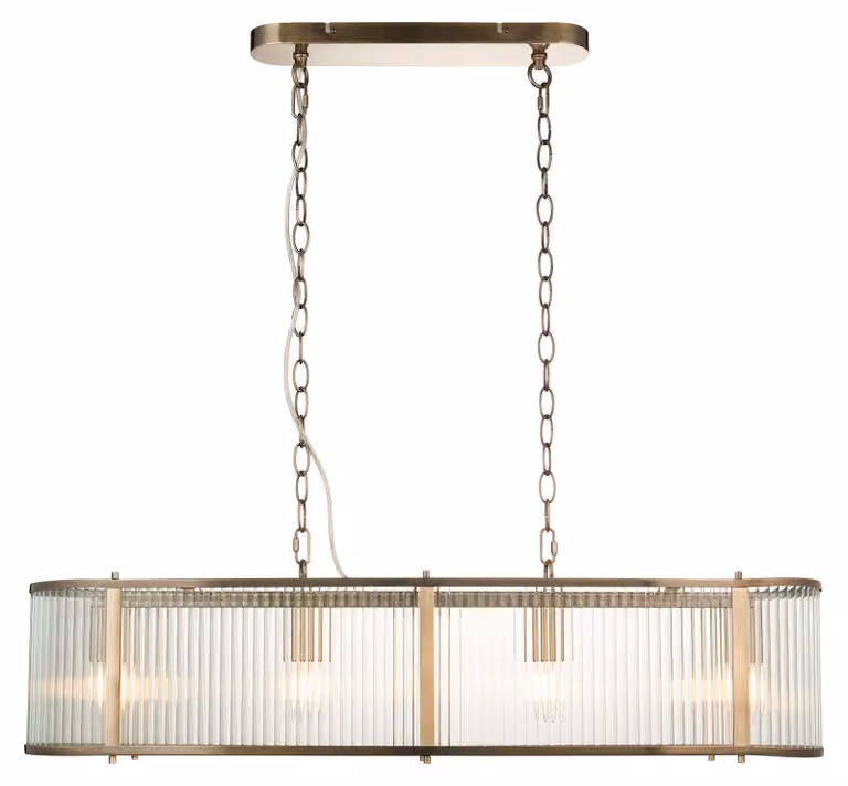 Lampada a sospensione RIDGETON in ottone anticato, 4xE14x15W, vetro, dimensioni: 178x90x20 cm, IP20, Endon