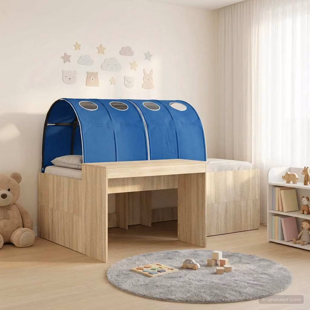 Letto per bambini vidaXL con tunnel, Rovere e Blu, L: 193 cm x P: 120 cm x H: 75 cm