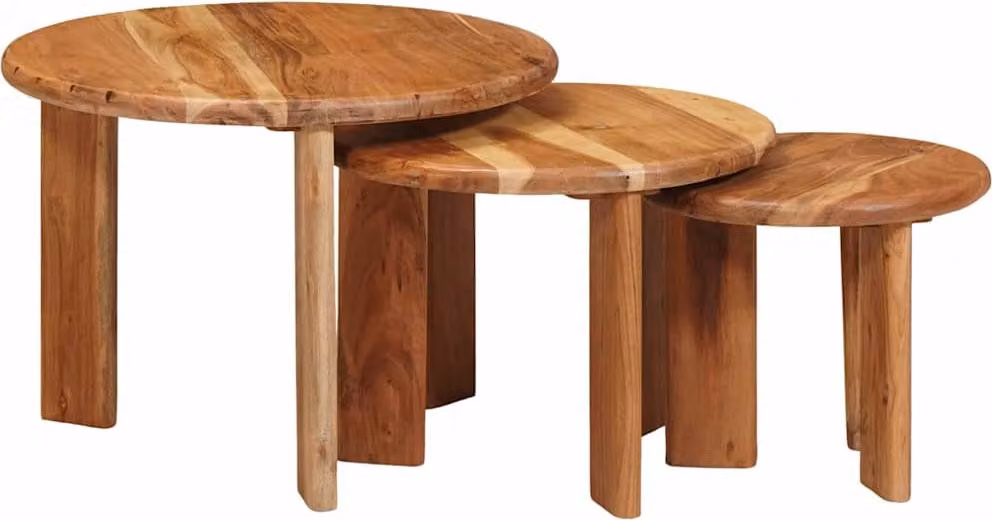 Maison Exclusive - Set di 3 tavolini nidificanti, color marrone, diametro 54 cm, altezza 40 cm, in legno massello di acacia