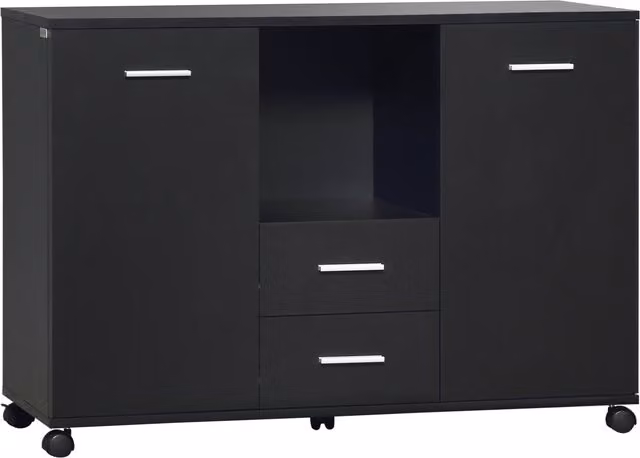 Mobile Ufficio Multifunzionale Aosom con 2 Ante, 2 Cassetti e 4 Ruote, Nero, L 100 x P 40 x H 71 cm