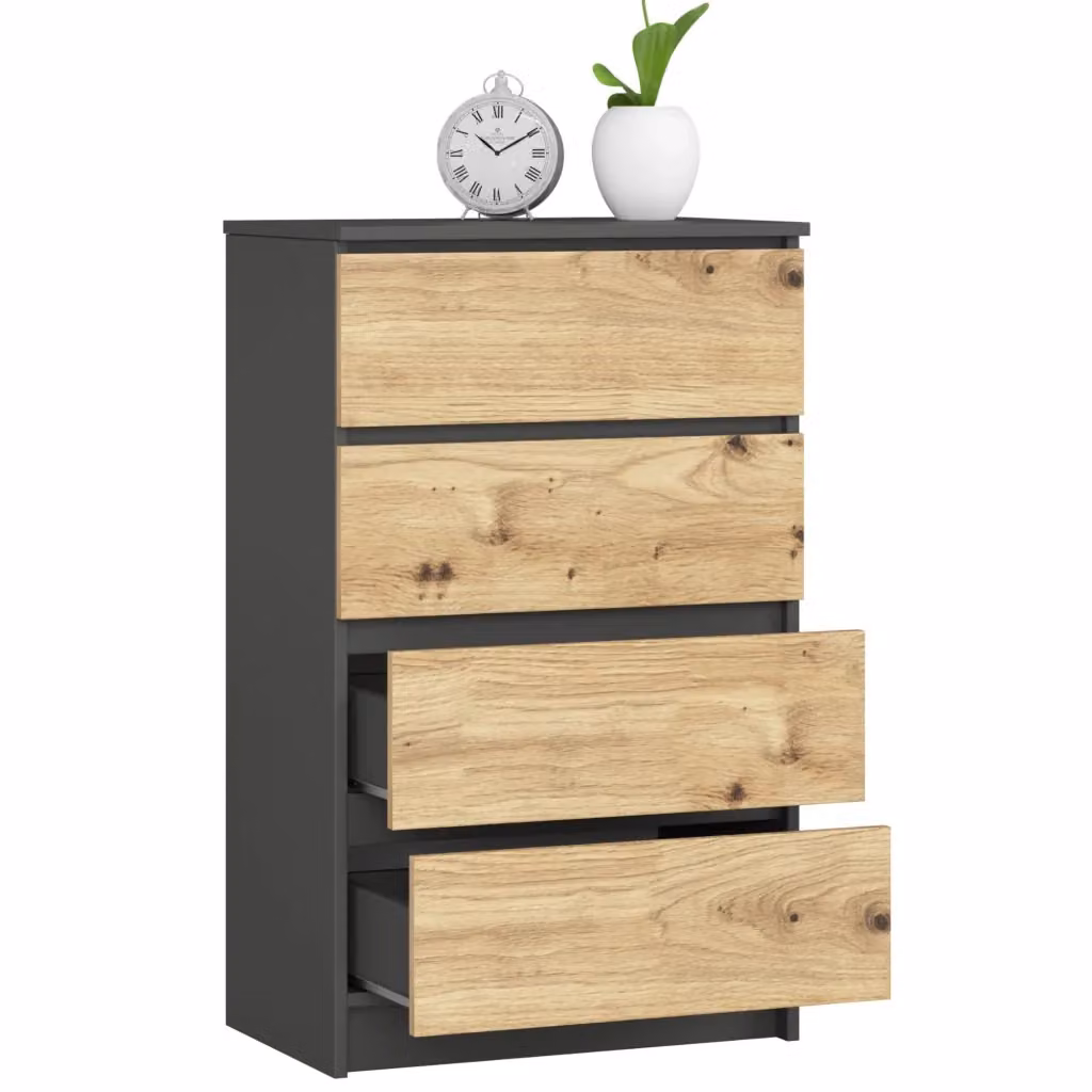 Cassettiera Akord Furniture AKORD K60 Grigia Grafite con inserto Quercia Artisan, L 60 cm x P 40 cm x H 99 cm – 2