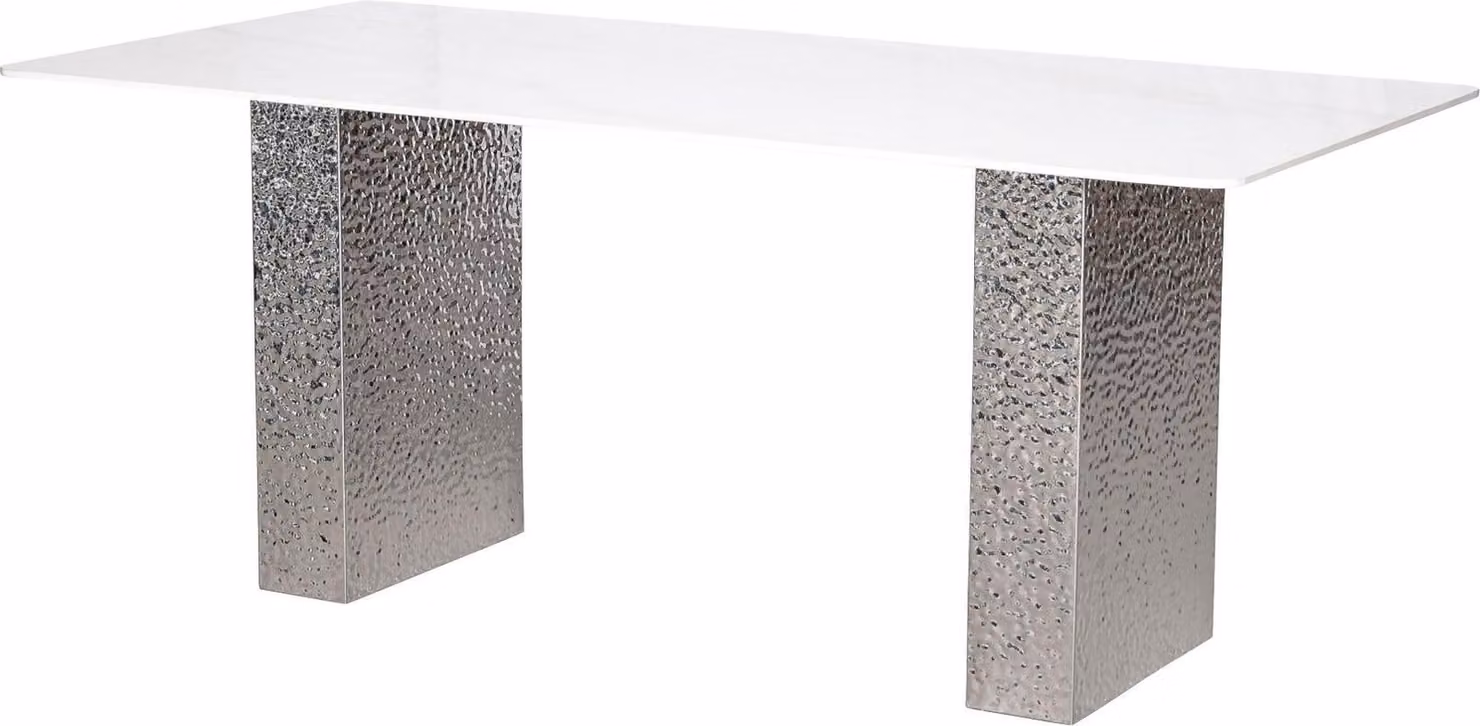 FURNLUX Tavolo da pranzo Modig Marble White And Silver 180cm / Colore principale: Bianco / Dimensioni: 180 x 75 x 90 cm