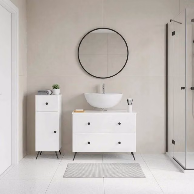 Set di mobili da bagno vidaXL composto da mobile lavabo e mobile contenitore, design moderno in legno bianco lucido