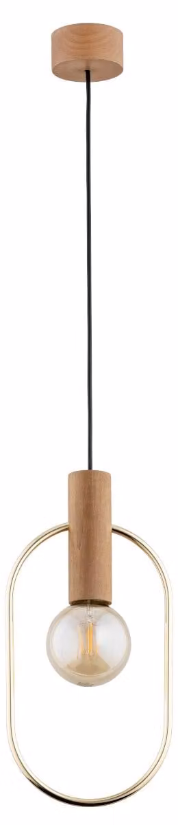 Lampada a sospensione con cornice dorata LAIS, legno chiaro, 1xE27x15W, legno, dimensioni: 100x18,5x8,5 cm, IP20, Alfa