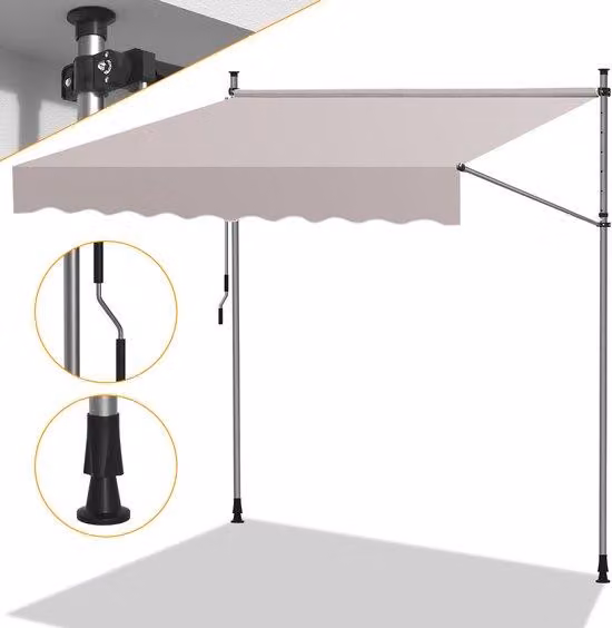 Tende da balcone regolabili, da installare senza fori, con manovella, larghezza 350 cm, colore beige