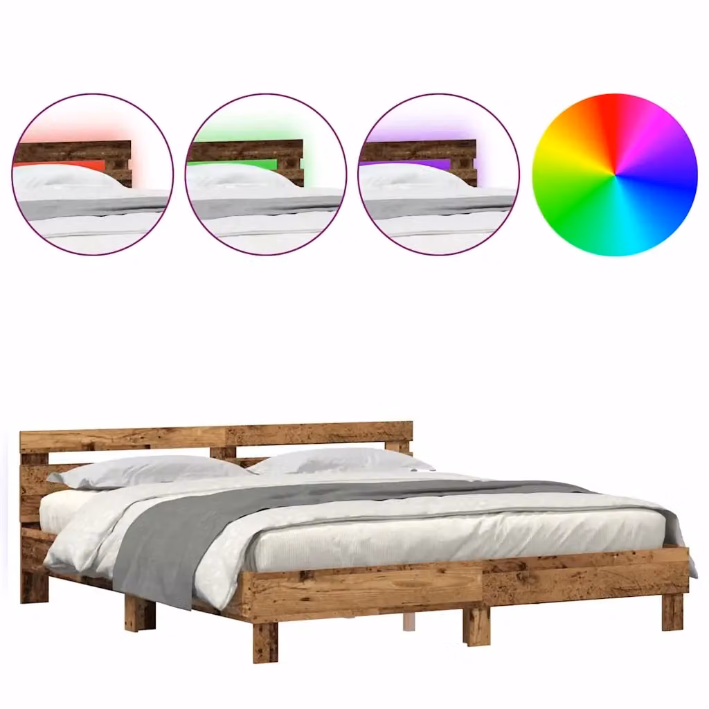 Struttura letto moderna vidaXL in legno color marrone con strisce LED sottostante e porte di ricarica USB, L/P/H: 200 x 200 x 203 cm – 2