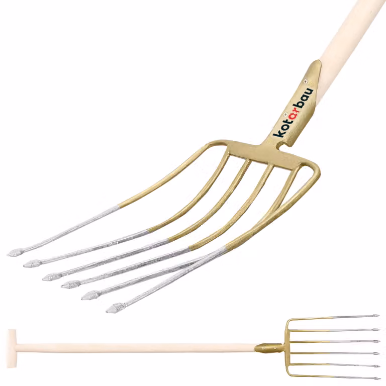 KOTARBAU® Forca a 6 rebbi con manico Forca da letame Forca da giardino Forca da giardino Forca da letame Forca da vangare Forca da giardino Forca a filo per giardino e agricoltura