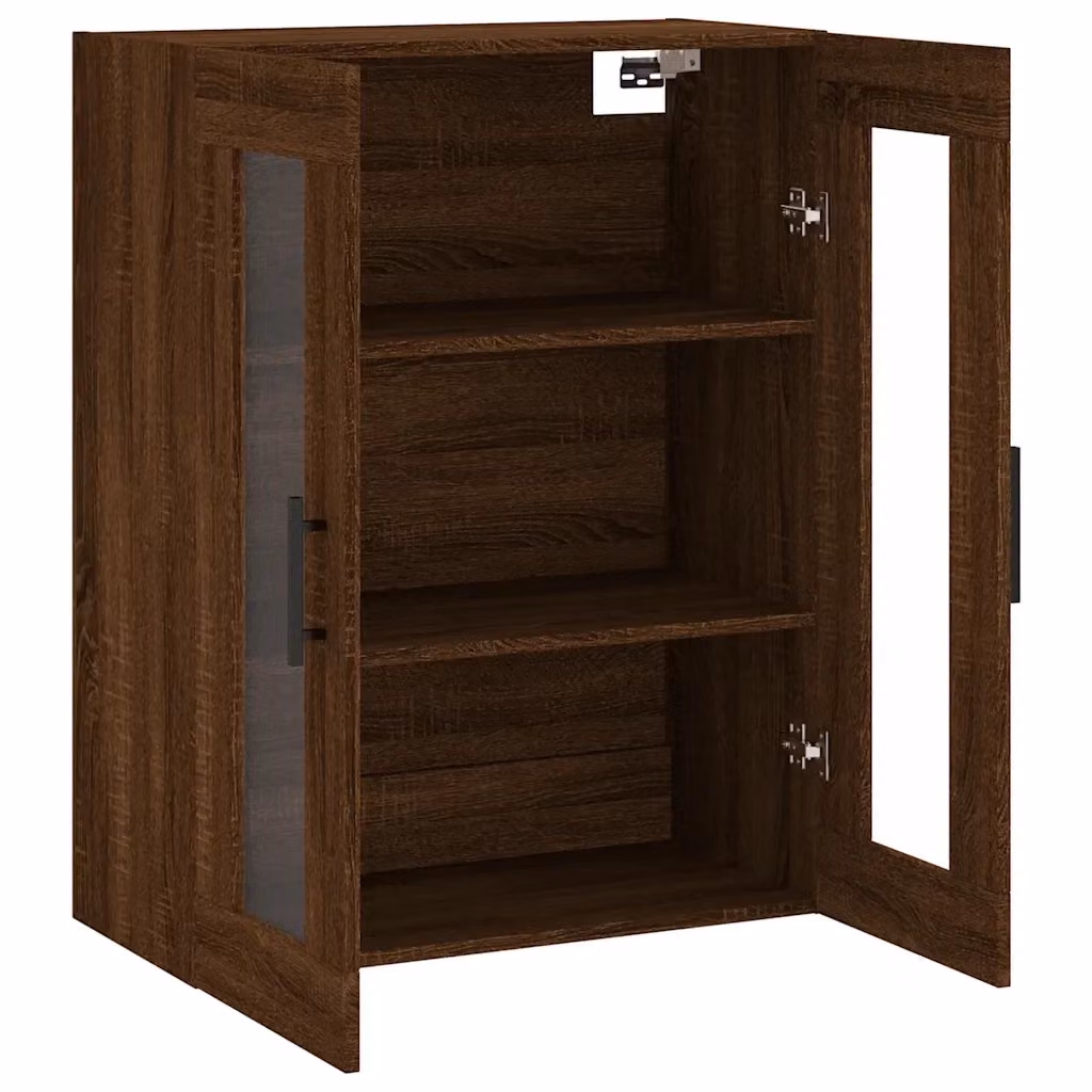 Elegante mobiletto a parete moderno in legno composito di rovere marrone con ante in vetro e ripiani interni L/P/H: 69 x 34 x 90 cm – 2