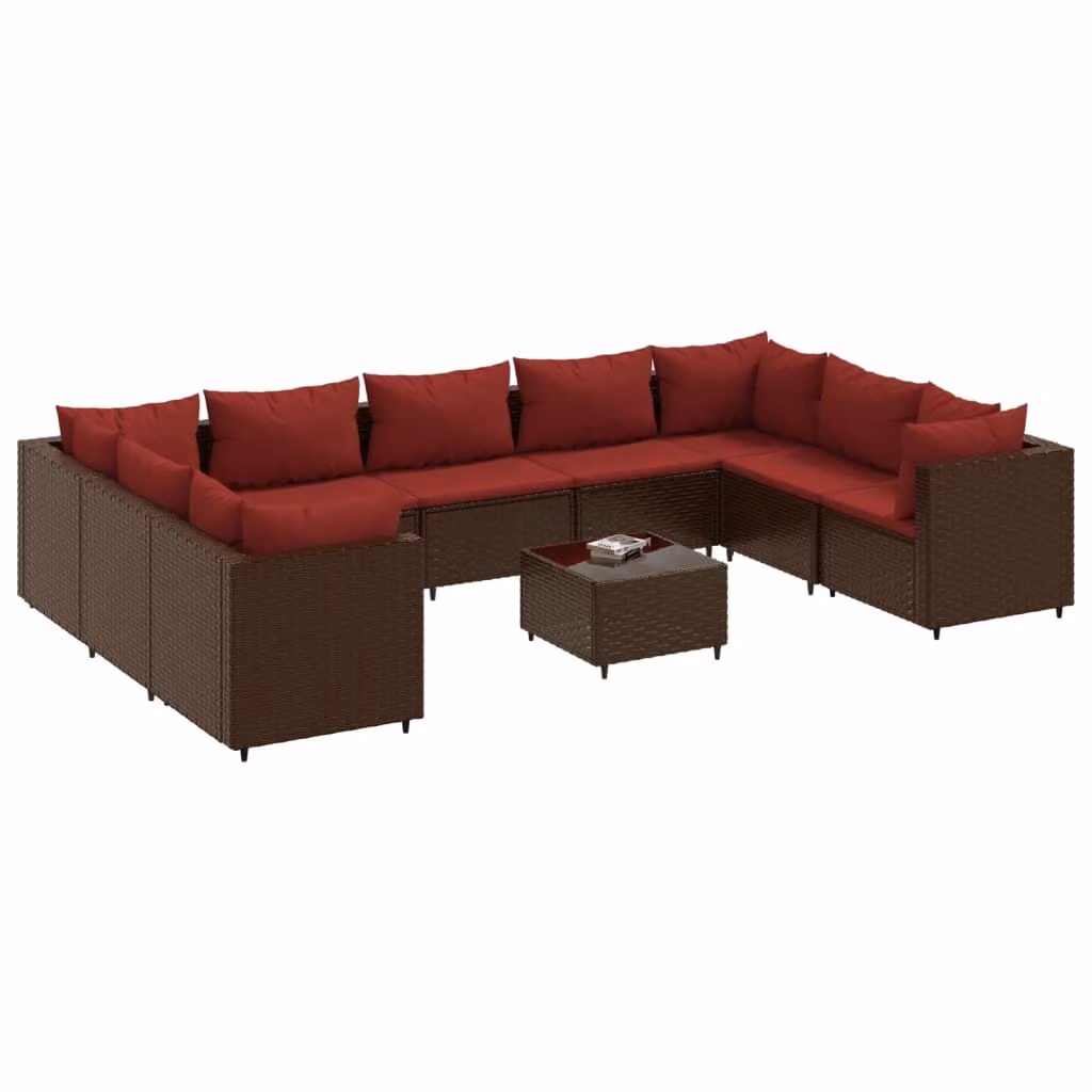 Set Divani da Giardino 10 pz con Cuscini in Polyrattan Marrone