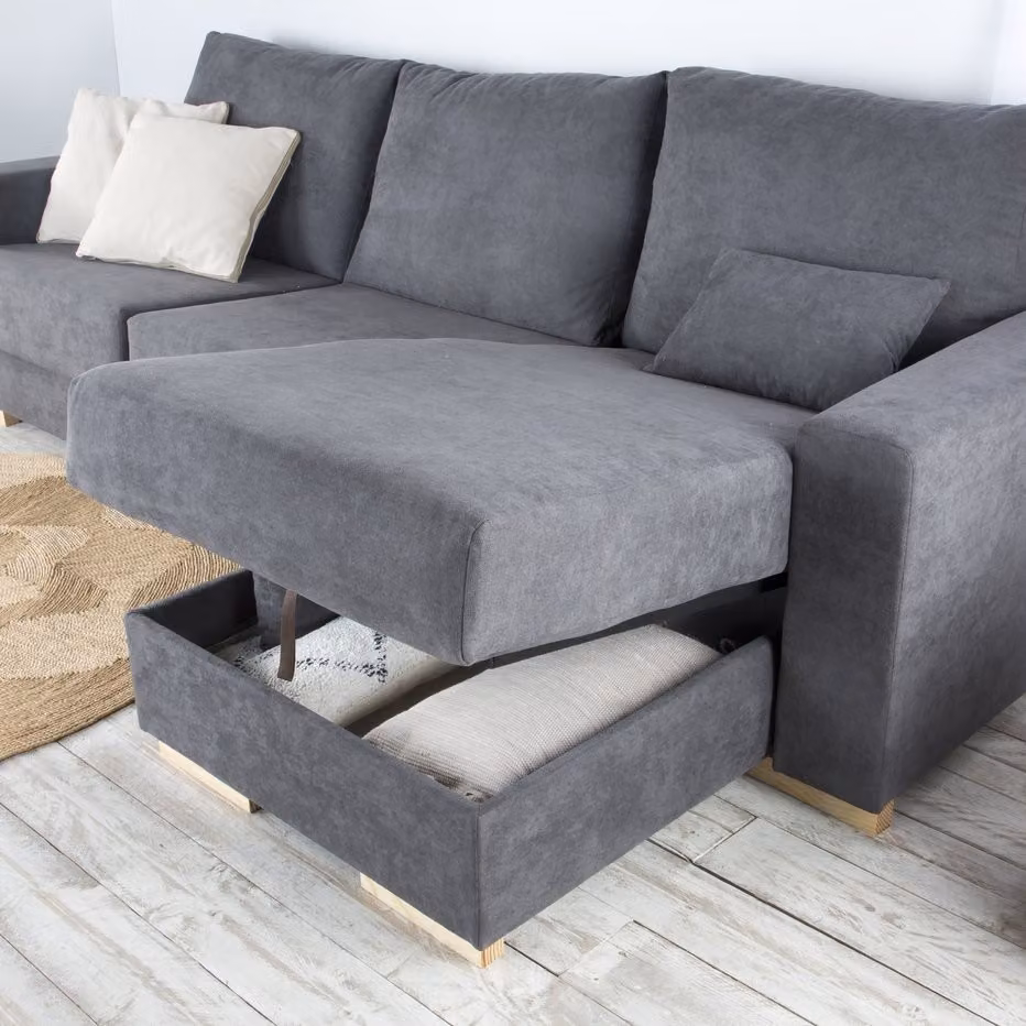 Dastyn divano letto chaise longue a destra 3 posti con contenitore, modello moderno in tessuto grigio con struttura in legno – 2
