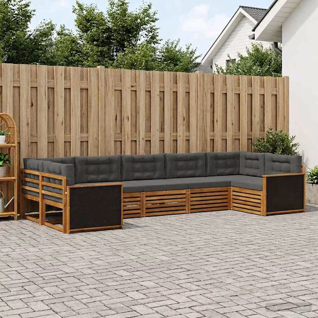 Set di divani da esterno vidaXL a forma di U composto da 7 pezzi in legno di acacia con cuscini beige e antracite