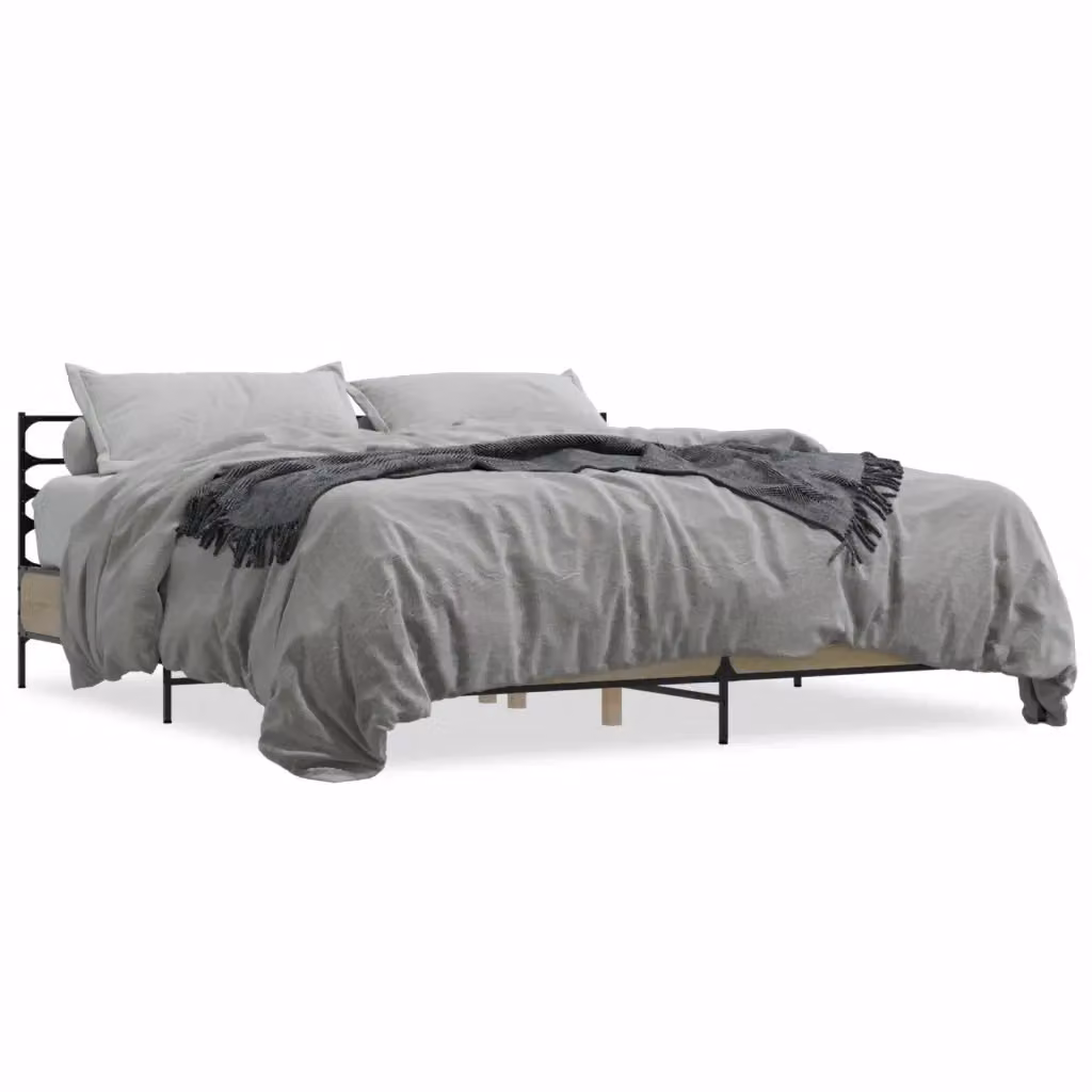 Letto Giroletto vidaXL in Rovere Sonoma e Metallo, L 200 x P 200 cm – 2