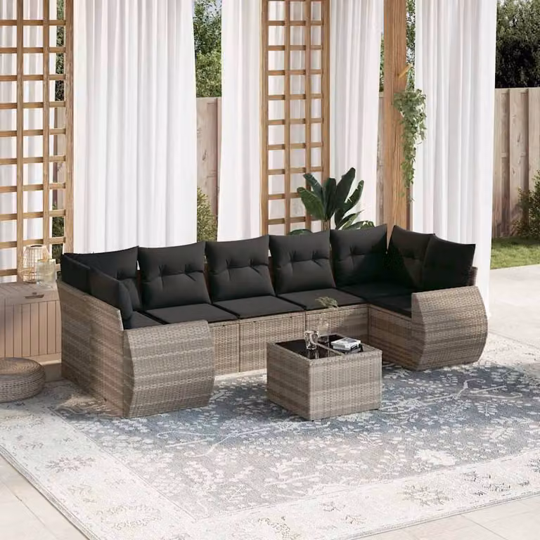 vidaXL Set Divano da Giardino a L con 8 Pezzi, Colore Antracite, con Cuscini e Tavolino da Esterno