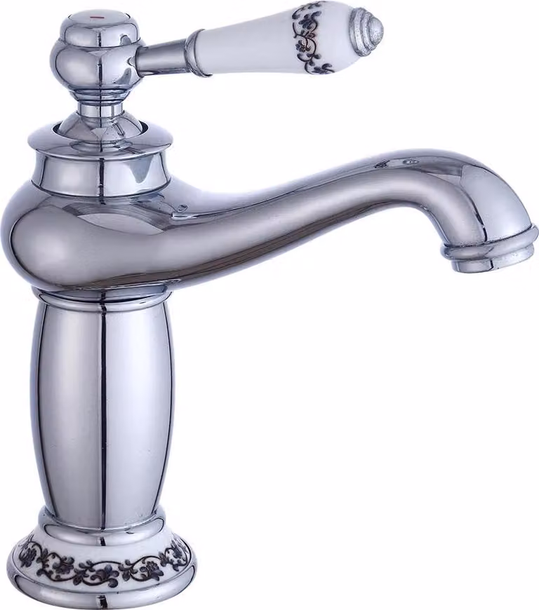 Rubinetto da bagno - Miscelatore per lavabo Miscelatore - Stile retrò - Monocomando - Installazione monoforo - Corpo in ottone - Cartuccia in Vetroceramica - Caldo/freddo - Argento