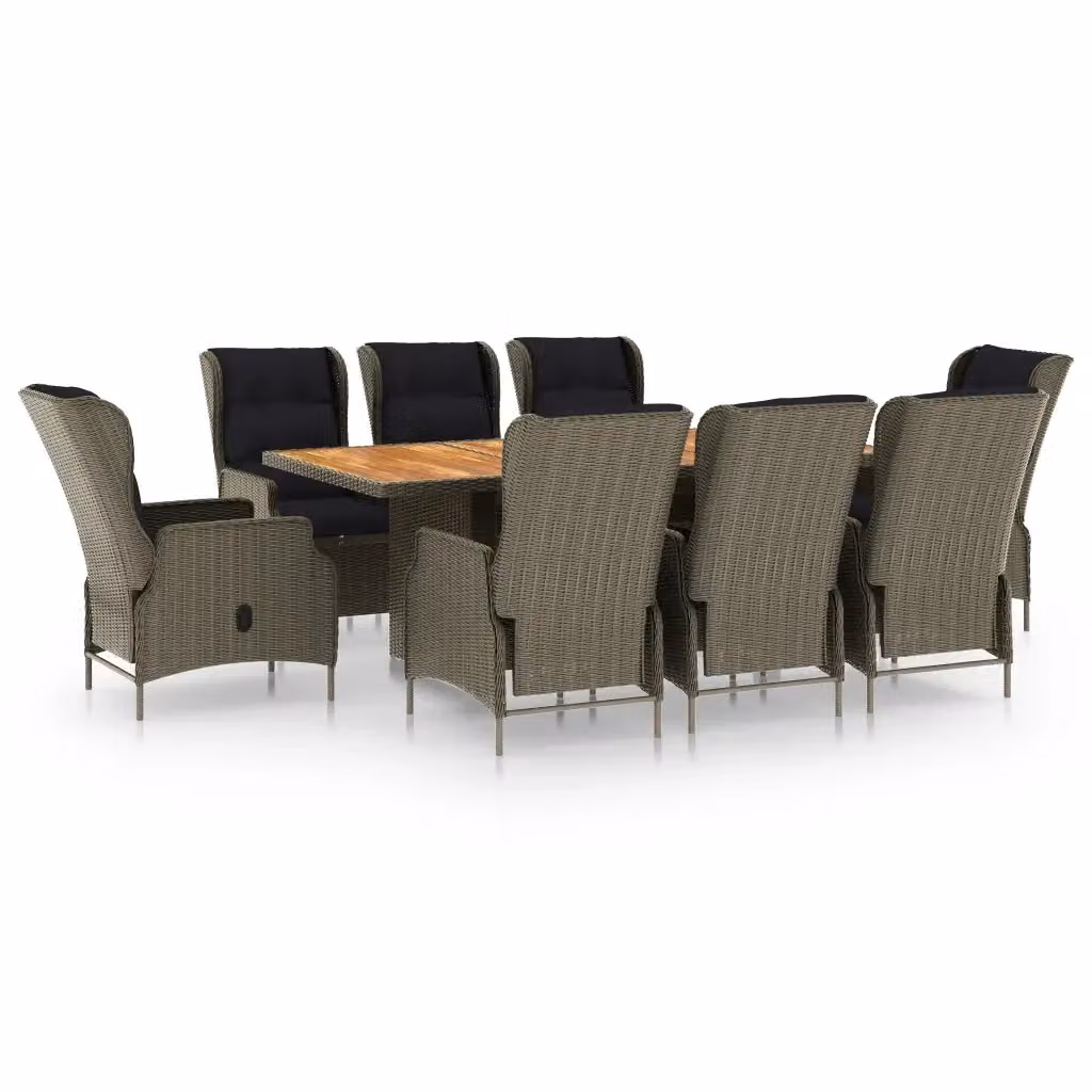 vidaXL Set da Pranzo da Giardino 9 pz in Polyrattan e Legno di Acacia Marrone e Nero – 2