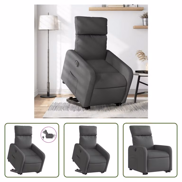 The Living Store Poltrona relax con supporto elettrico in tessuto grigio scuro