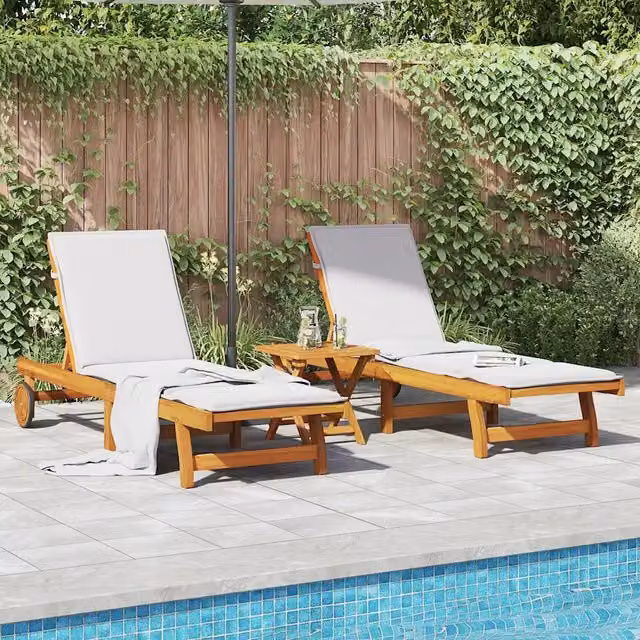 Lettini Prendisole con Tavolino 2pz in Legno Massello di Acacia 3325205