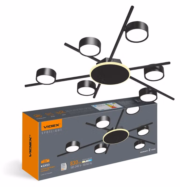 Plafoniera alogena a LED con 6 faretti GX53 e riflettore a parete mobile