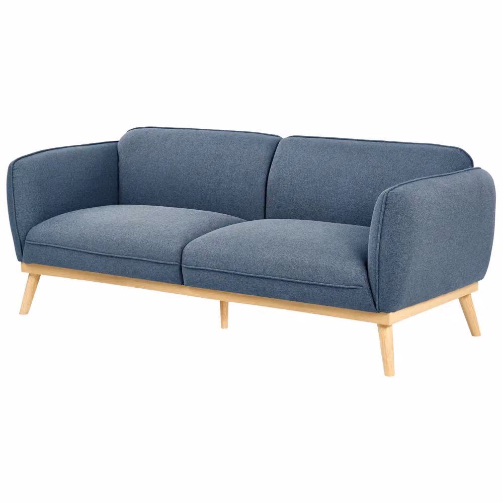 Divano a 3 posti Beliani in tessuto blu con gambe in legno in stile scandinavo L: 210 cm, P: 82 cm, H: 82 cm – 2