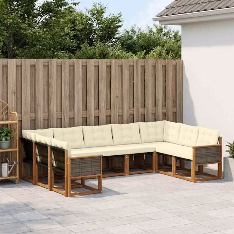 Set di divani da esterno vidaXL 9 pz in legno di acacia con cuscini beige e crema per giardino e terrazza