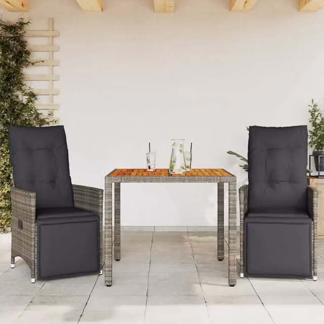 Set Bistrò da Giardino 3 pz con Cuscini in Polyrattan Grigio 3276885