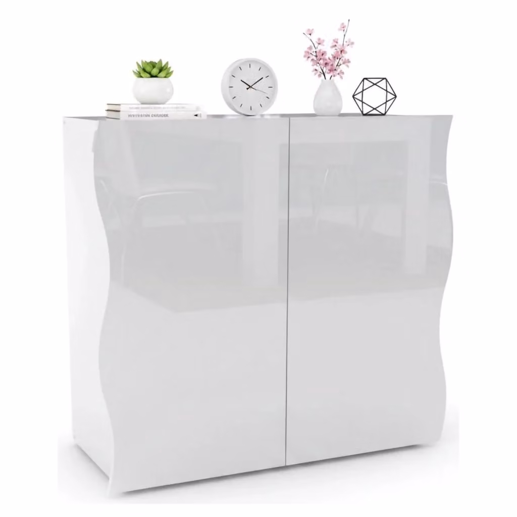 Credenza Anifares DMORA, Madia di design a 2 ante Made in Italy, Mobile Porta TV e Buffet per soggiorno, Bianco lucido, L: 90 cm, P: 40 cm, H: 81 cm – 2