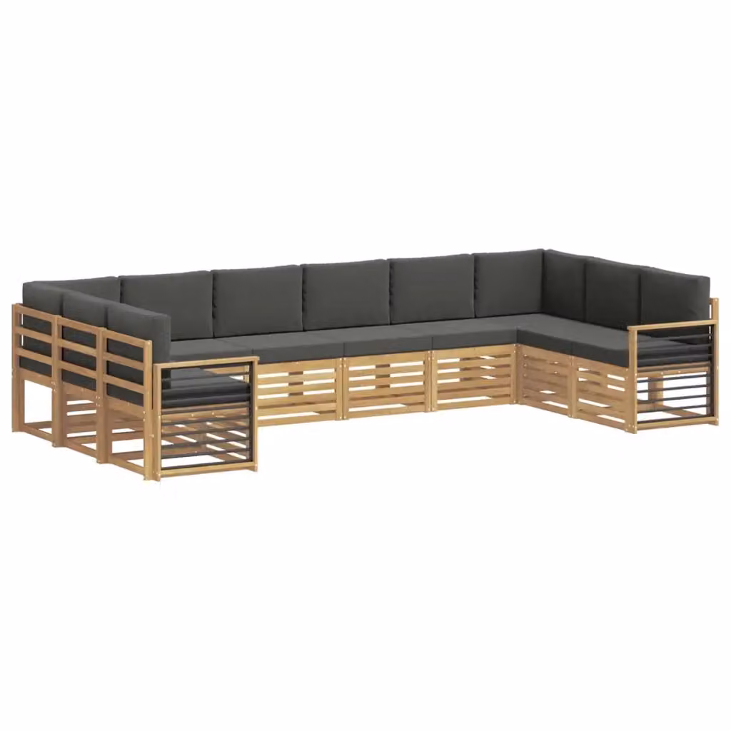 Set di divani da esterno a L vidaXL in legno di acacia con cuscini bianchi e antracite – 2
