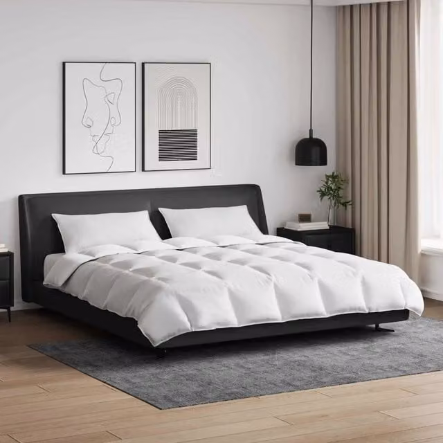 Set di 3 pezzi composto da piumone e cuscini vidaXL in cotone bianco con imbottitura in piuma d'anatra traspirante e anallergica per uso tutto l'anno