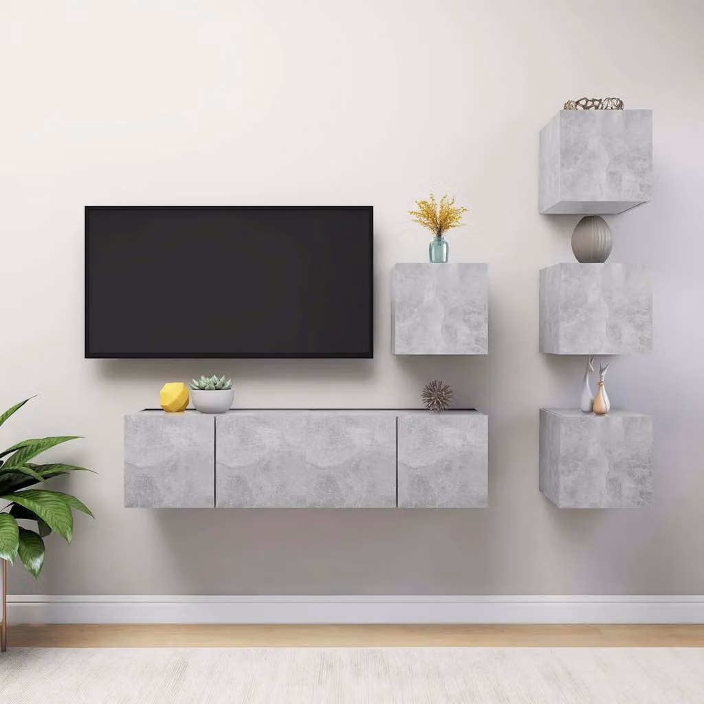 Set di mobili porta TV moderno vidaXL in legno multistrato, 6 pezzi, Grigio Cemento, L: 180 cm, P: 40 cm, H: 50 cm