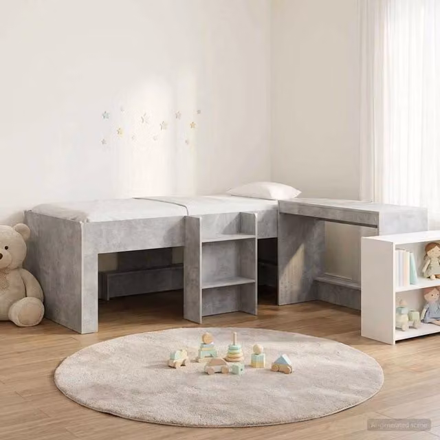 Letto alto per bambini con scrivania 2 pz Grigio Cemento 3423457
