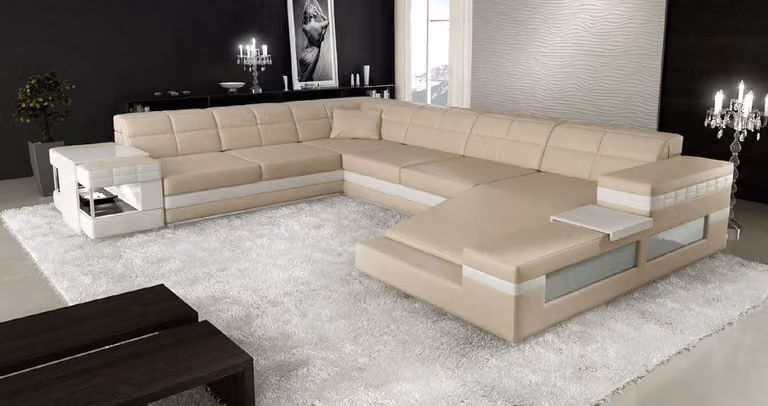 Wohnlandschaft Designer Sofa mit USB Couch Big Polster Leder Sofas Eck Ecke Sitz