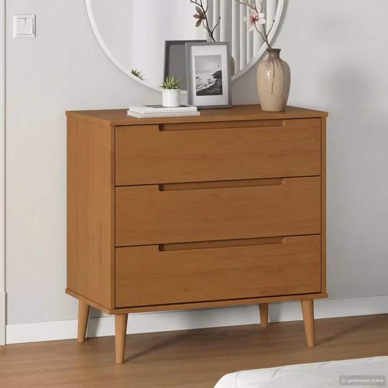 Cassettiera MOLDE vidaXL in legno di pino, colore marrone caramello, L 80 cm x P 40 cm x H 80 cm