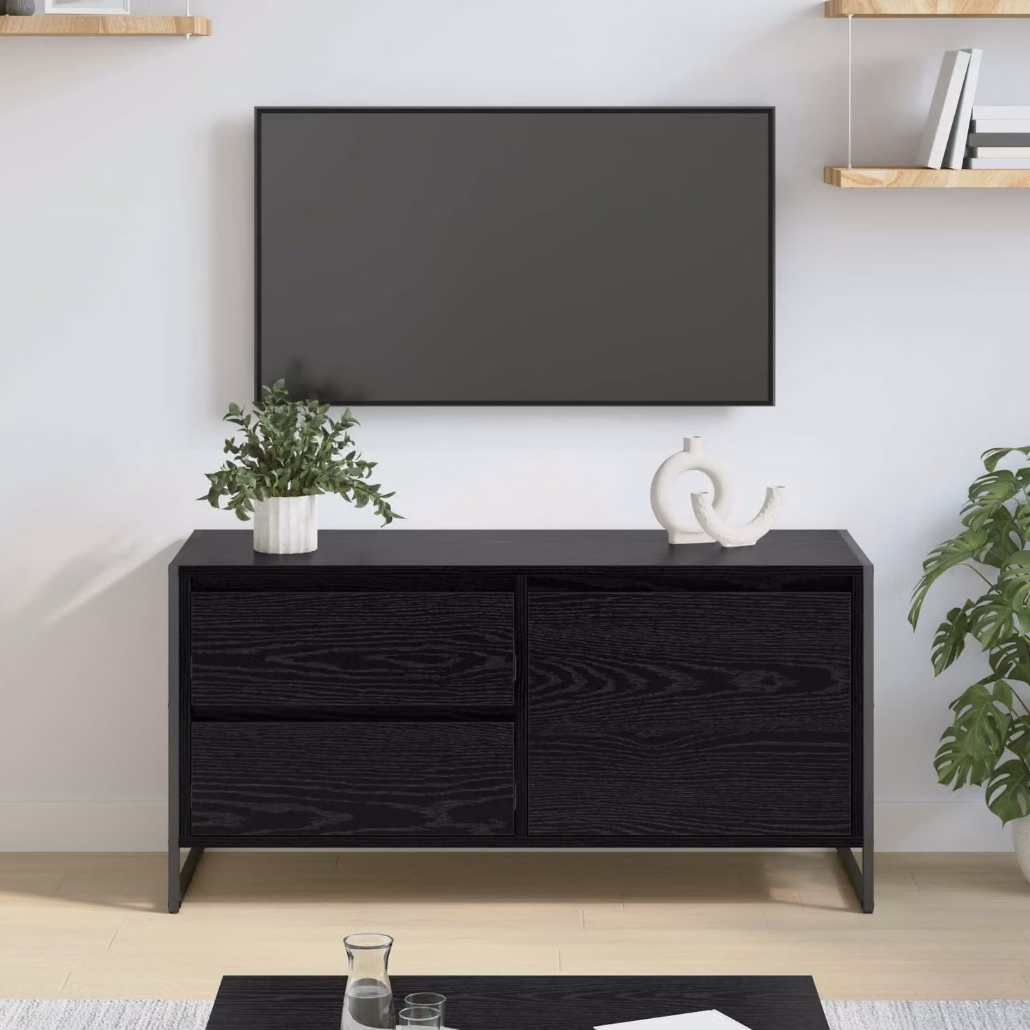 Mobile TV vidaXL in stile industriale, Rovere e Nero, L 100 x P 36 x H 49.5 cm