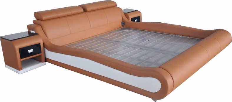 Luxus Bett mit USB Polster Ehe Hotel Moderne Betten Leder 140/160/180/200 LB8825