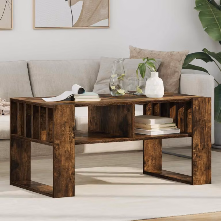 Maison Exclusive - Tavolino da caffè in legno impiallacciato noce, dimensioni 92 x 49,5 x 45 cm