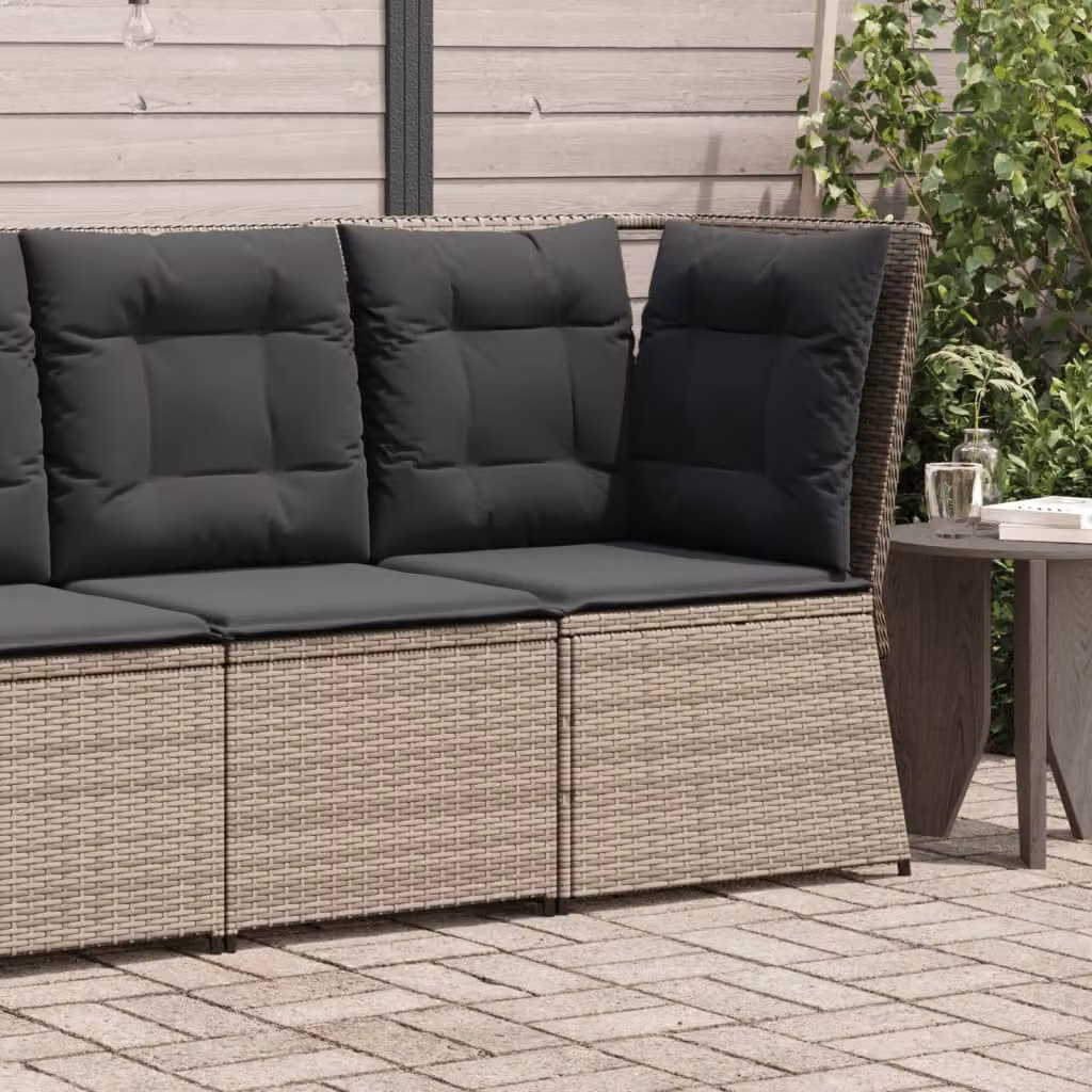 vidaXL Divano Angolare da Giardino in Polyrattan Grigio con Cuscini e Rivestimenti Rimovibili