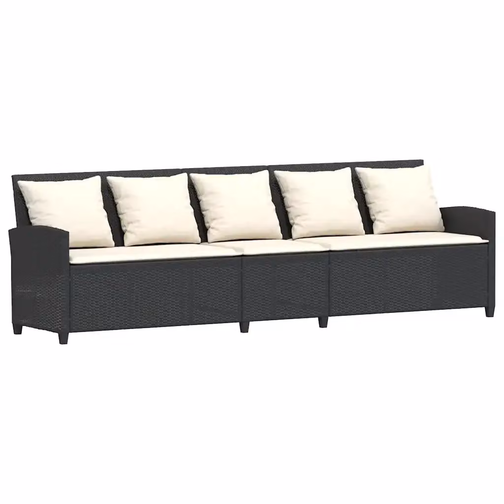 Divano da giardino vidaXL a 5 posti in polyrattan nero e bianco con cuscini imbottiti e coperture rimovibili – 2