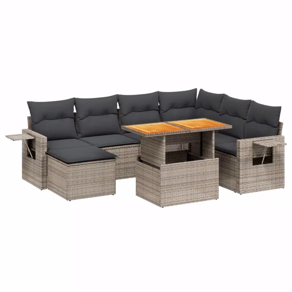 vidaXL Set Divano da Giardino a L 8 pz in Polyrattan Grigio con Cuscini e Tavolino – 2