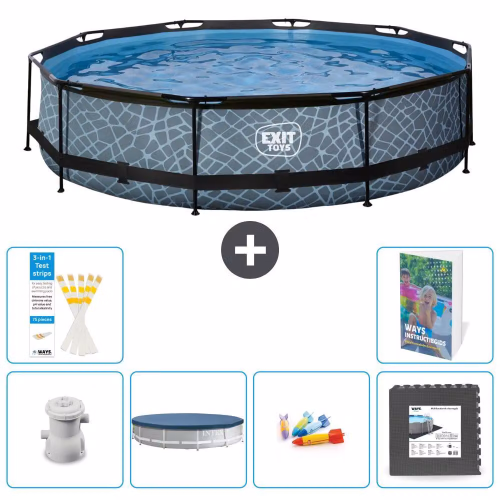 Piscina a sfioro "Exit Pool Rund" - Design effetto pietra - 360x76 cm - 5 pezzi - Modello S317